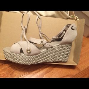 Loro Piana Cordage Suede Calf Wedges Size 37 New